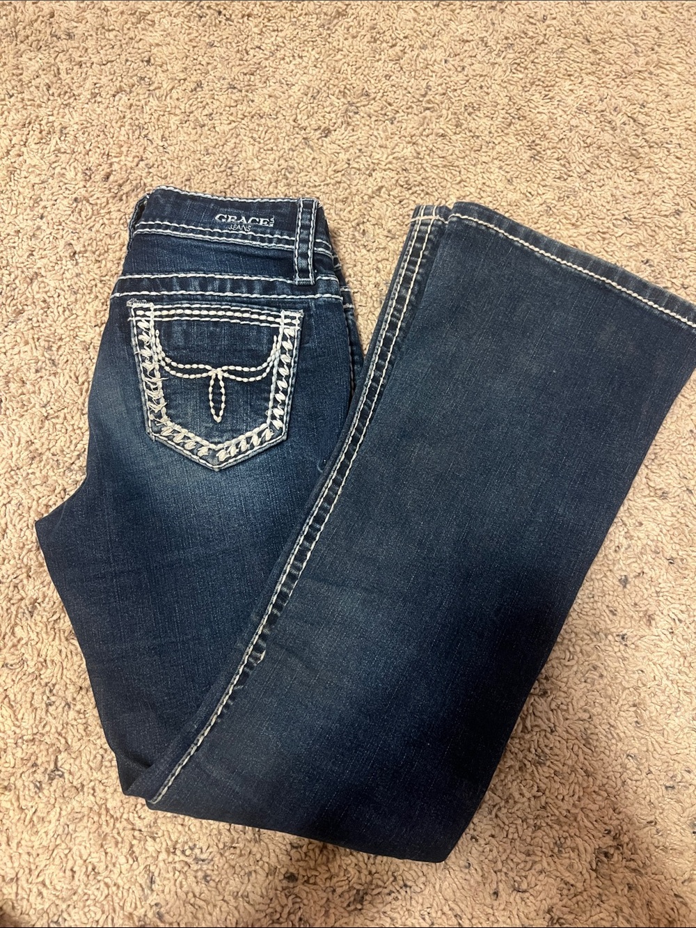 Grace in LA Dark Indigo Bootcut Jeans with Contrast Stitching